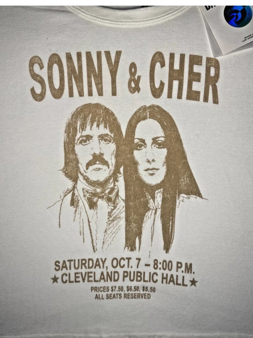 Daydreamer Sonny & Cher Graphic Tee Medium NWT Cropped Boxy Vintage Style Band